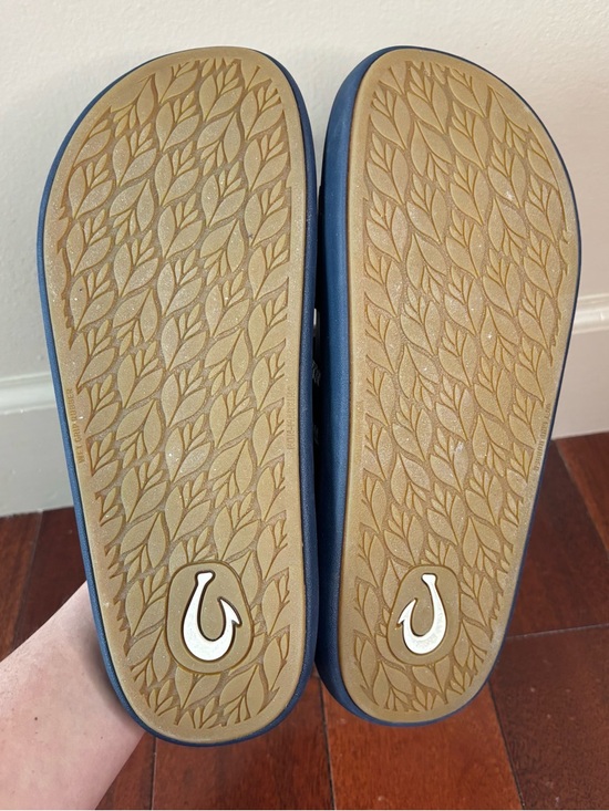 Olukai sz 8 Pae Leather Slides Platform Sandals Mood Indigo Blue - Picture 7 of 8